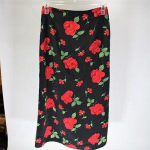 Ultra Pink | Black Skirt w/ Red Roses w/ High Slit